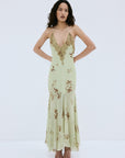 CIELO MIDAXI DRESS & CAPE IN ROSA PALO GREEN VISCOSE GEORGETTE - De La Vali