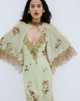 CIELO MIDAXI DRESS & CAPE IN ROSA PALO GREEN VISCOSE GEORGETTE - De La Vali