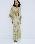 CIELO MIDAXI DRESS & CAPE IN ROSA PALO GREEN VISCOSE GEORGETTE - De La Vali