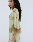 CIELO MIDAXI DRESS & CAPE IN ROSA PALO GREEN VISCOSE GEORGETTE - De La Vali