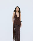 MENORCA TOP IN BROWN VISCOSE GEORGETTE - De La Vali