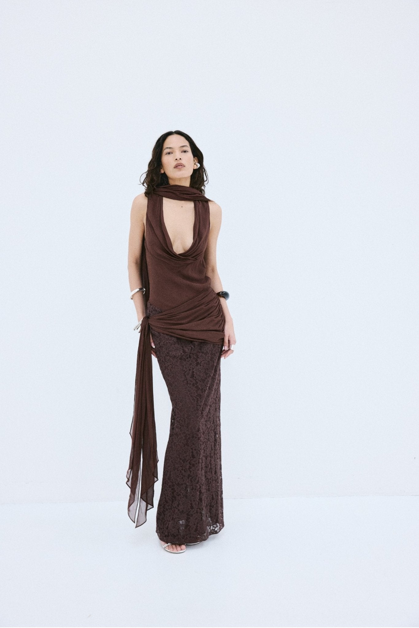 MENORCA TOP IN BROWN VISCOSE GEORGETTE - De La Vali
