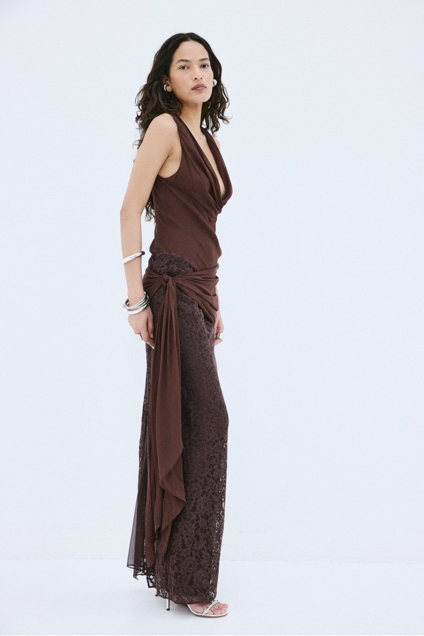 MENORCA TOP IN BROWN VISCOSE GEORGETTE - De La Vali