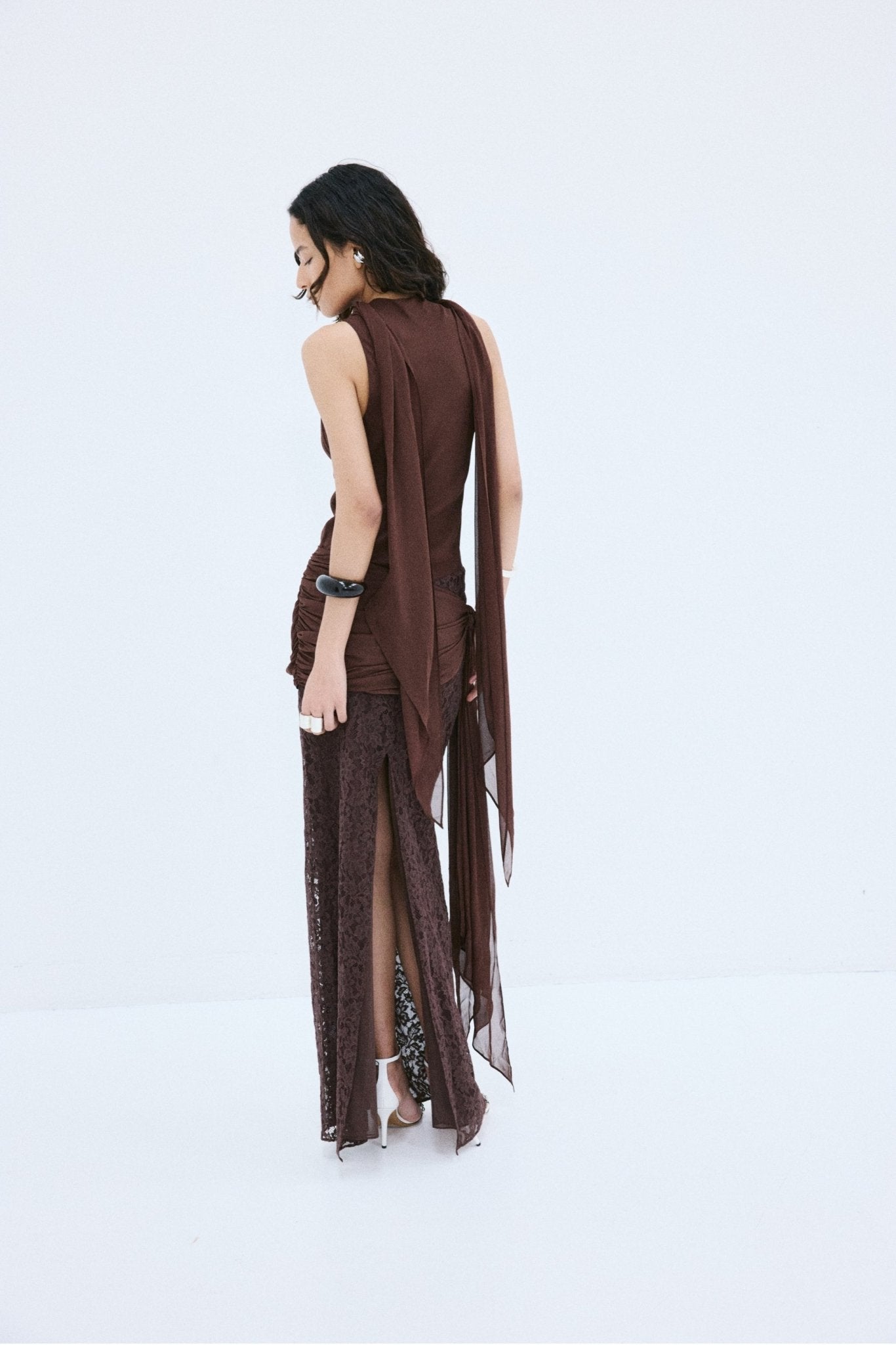 MENORCA TOP IN BROWN VISCOSE GEORGETTE - De La Vali
