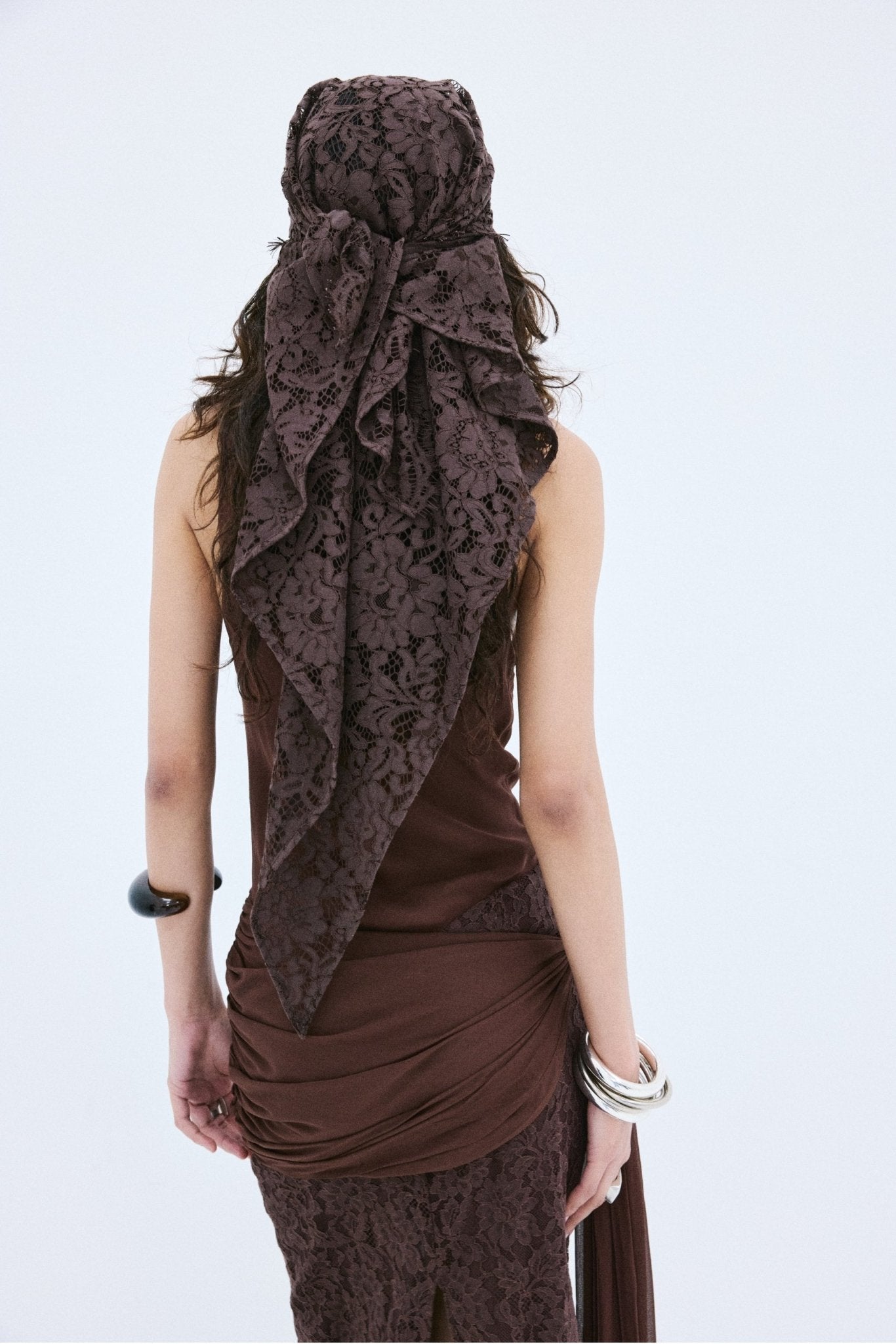 BONITA HEADSCARF IN BROWN COTTON LACE - De La Vali