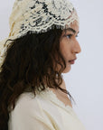 BONITA HEADSCARF IN ANTIQUE YELLOW COTTON LACE - De La Vali