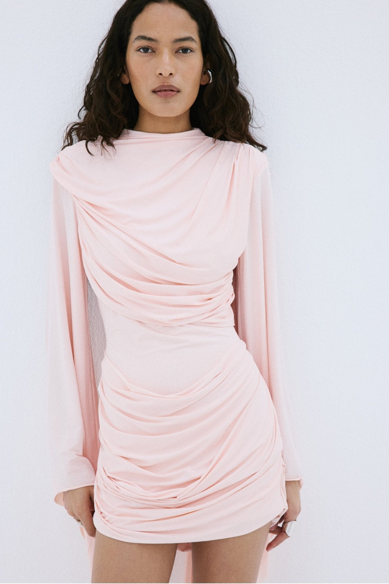 PERISA MINI DRESS IN BABY PINK SPANDEX JERSEY - De La Vali