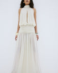 CRUZ MAXI DRESS IN CREAM POLY CHIFFON - De La Vali