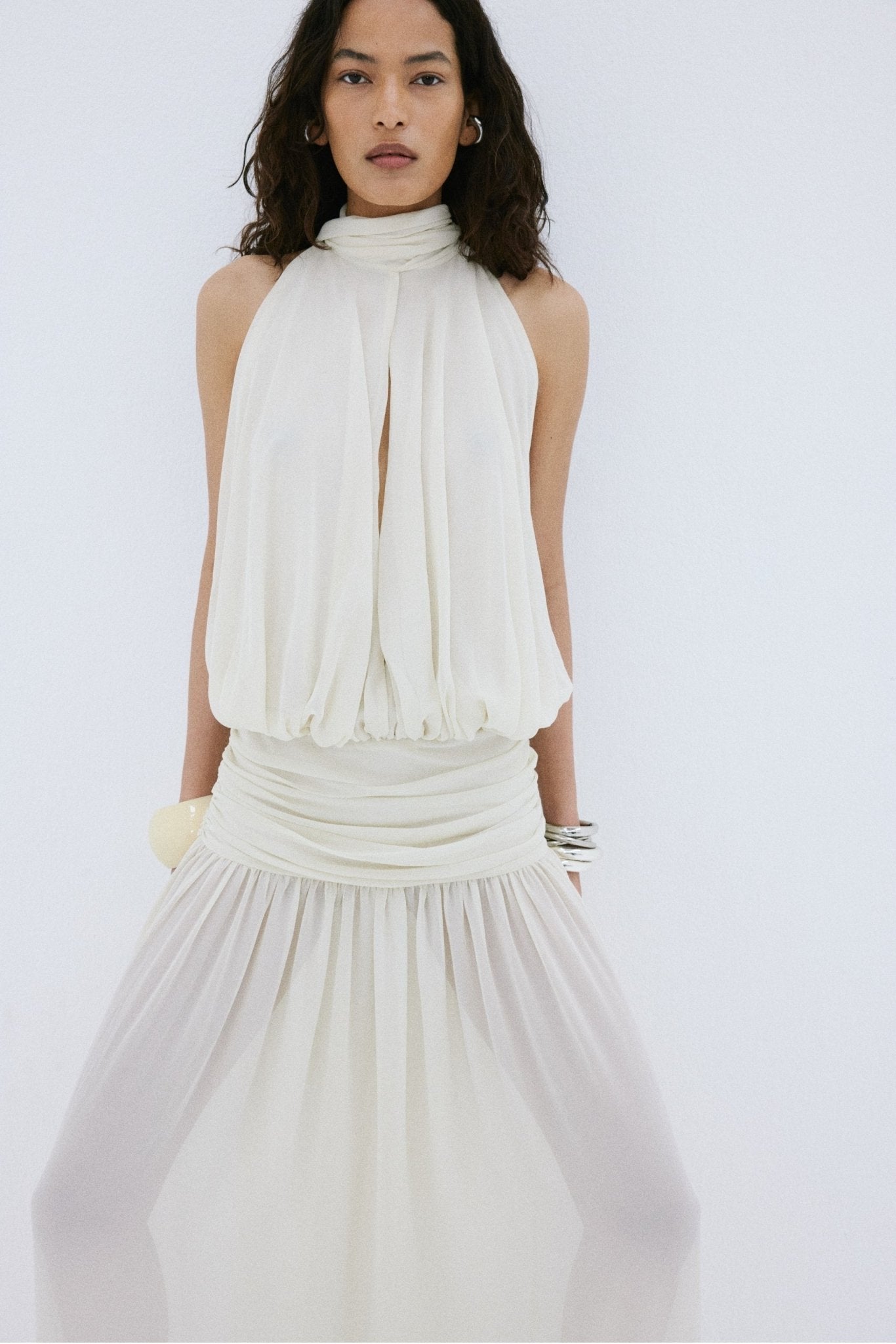 CRUZ MAXI DRESS IN CREAM POLY CHIFFON - De La Vali
