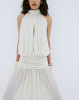 CRUZ MAXI DRESS IN CREAM POLY CHIFFON - De La Vali