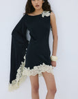 VETA MINI DRESS IN BLACK CREPE DE CHINE - De La Vali