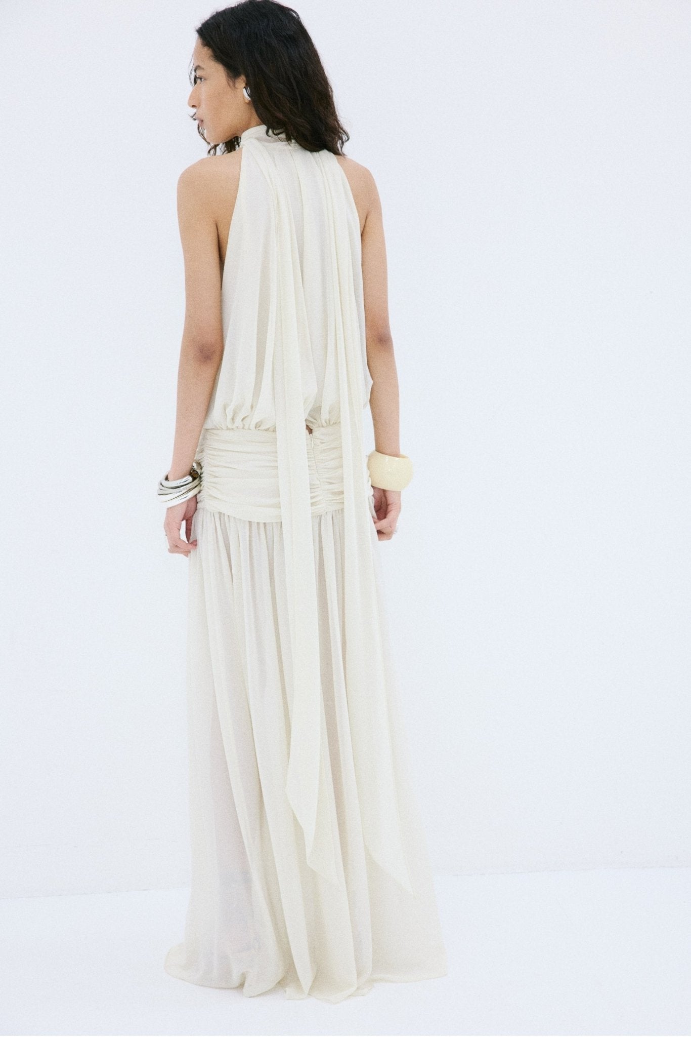 CRUZ MAXI DRESS IN CREAM POLY CHIFFON - De La Vali