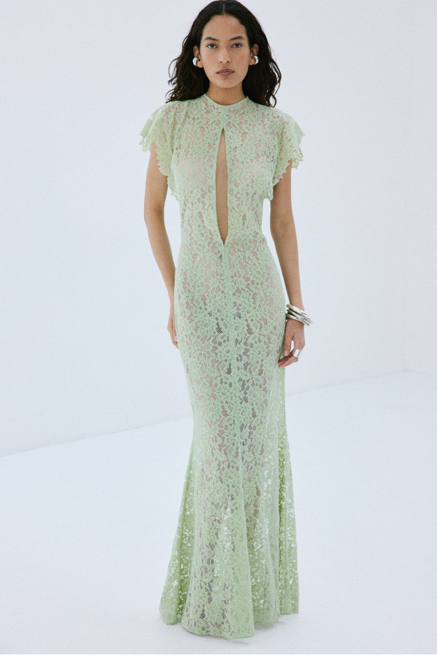 light green lace dress LAIA MAXI IN MINT Zarisse will be your KissProm Sparkly Spaghetti Straps Ecom Style:AD3D106687 Color:Forest