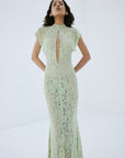 LAIA MAXI DRESS IN MINT GREEN NYLON LACE - De La Vali