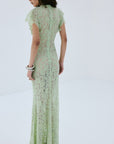 LAIA MAXI DRESS IN MINT GREEN NYLON LACE - De La Vali