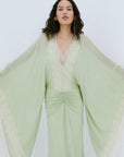 EVITA MAXI DRESS IN MINT GREEN VISCOSE GEORGETTE - De La Vali