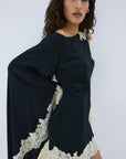 VETA MINI DRESS IN BLACK CREPE DE CHINE - De La Vali