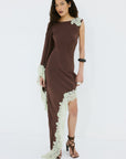 VETA MAXI DRESS IN BROWN CREPE DE CHINE - De La Vali
