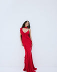 MAYARA MAXI DRESS IN RUBY RED VISCOSE GEORGETTE - De La Vali