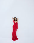MAYARA MAXI DRESS IN RUBY RED VISCOSE GEORGETTE - De La Vali
