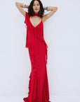 MAYARA MAXI DRESS IN RUBY RED VISCOSE GEORGETTE - De La Vali