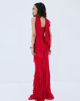 MAYARA MAXI DRESS IN RUBY RED VISCOSE GEORGETTE - De La Vali