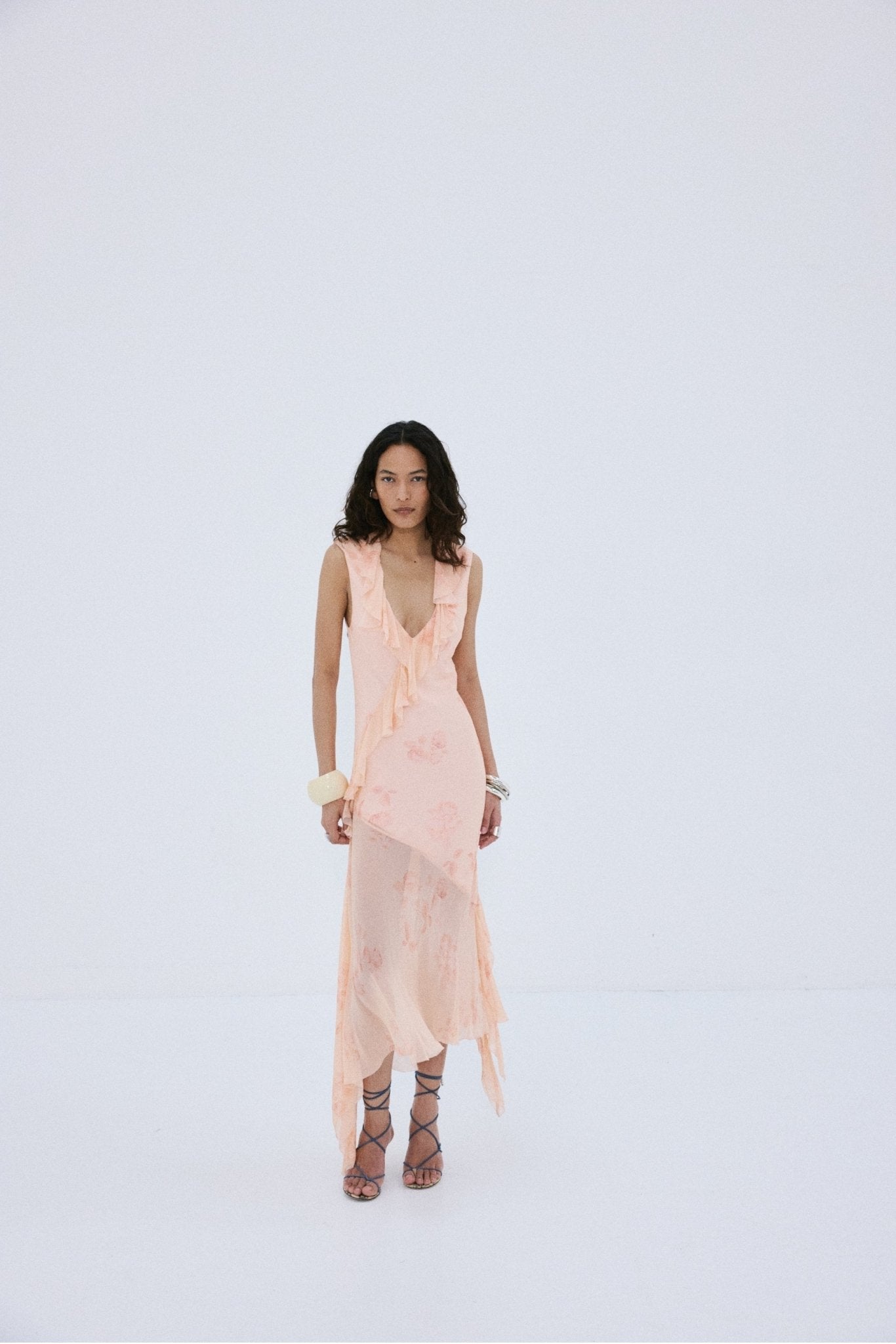 AURORA MIDI DRESS IN ROSA PALO PINK VISCOSE GEORGETTE - De La Vali