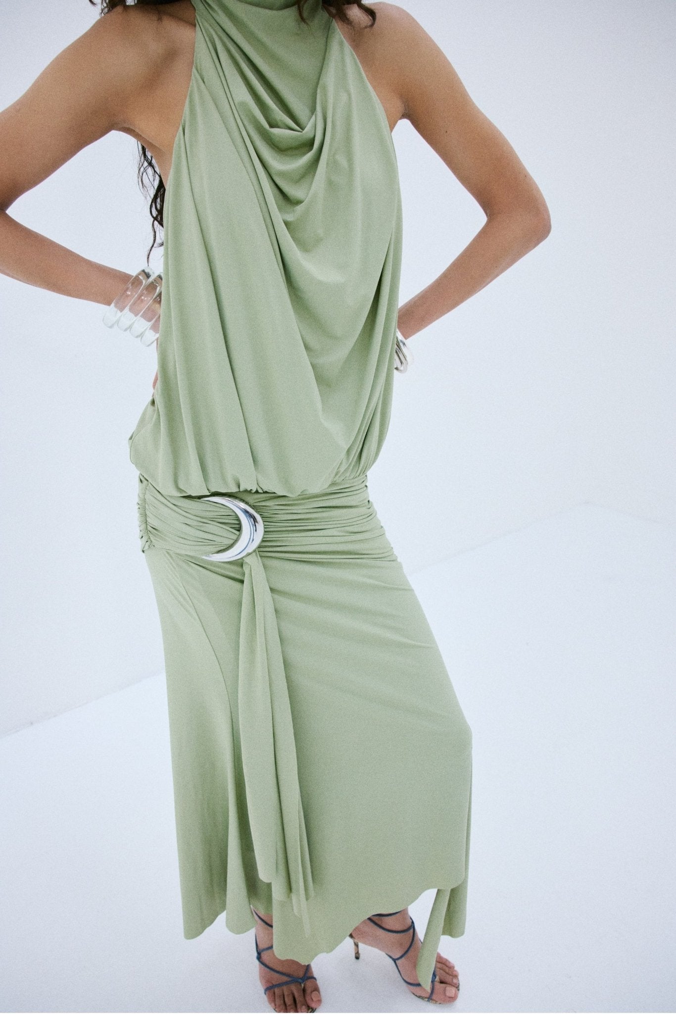VIDA MINI DRESS IN GREEN SPANDEX JERSEY - De La Vali