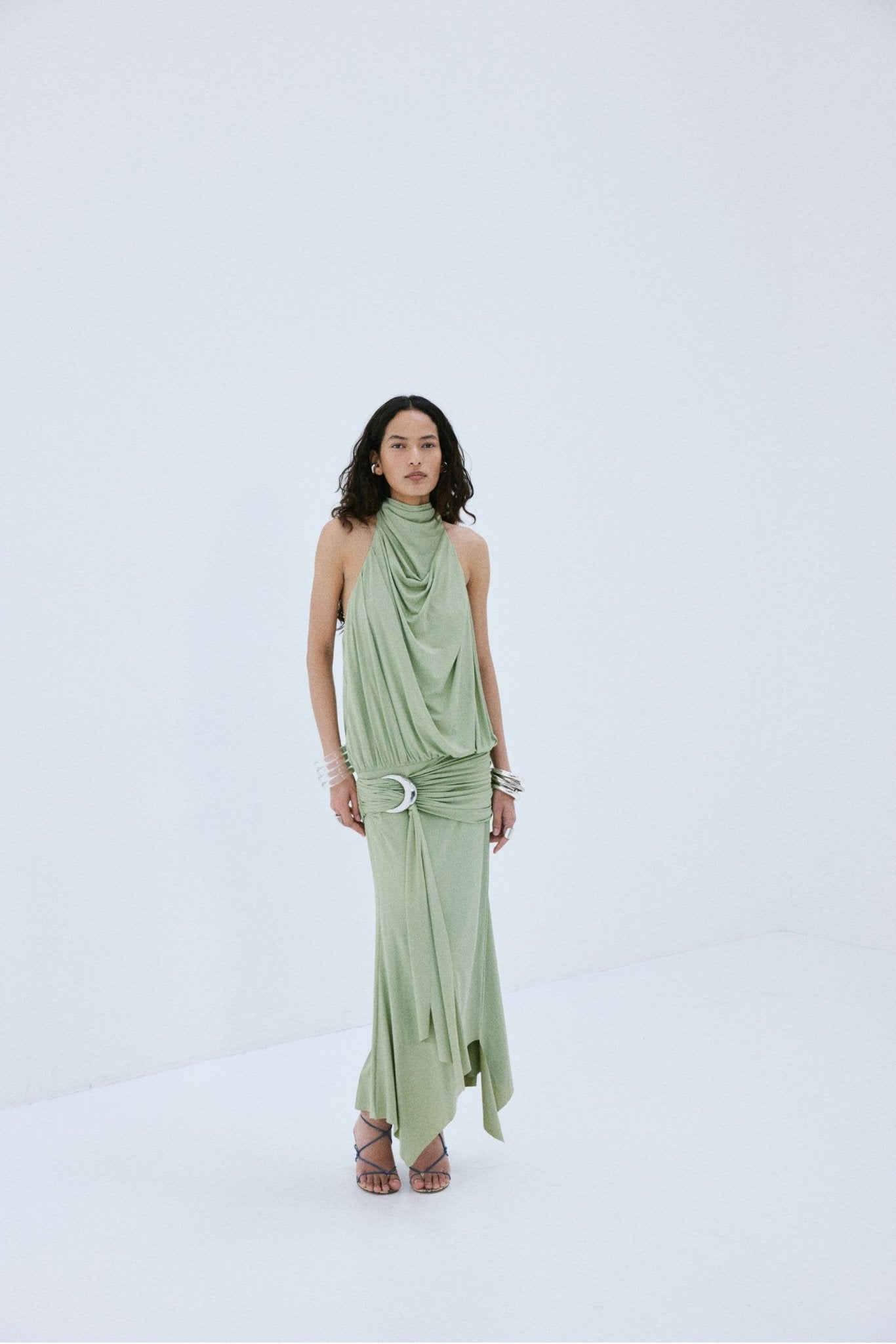 VIDA MINI DRESS IN GREEN SPANDEX JERSEY - De La Vali