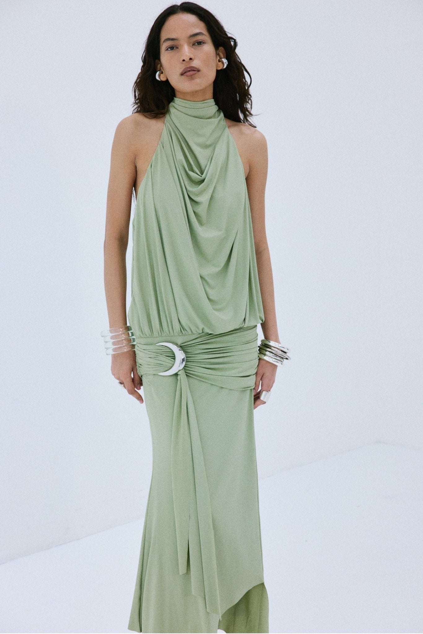 VIDA MINI DRESS IN GREEN SPANDEX JERSEY - De La Vali