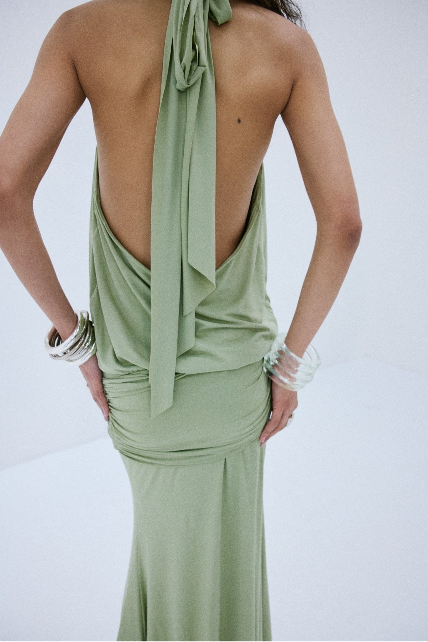 VIDA MINI DRESS IN GREEN SPANDEX JERSEY - De La Vali