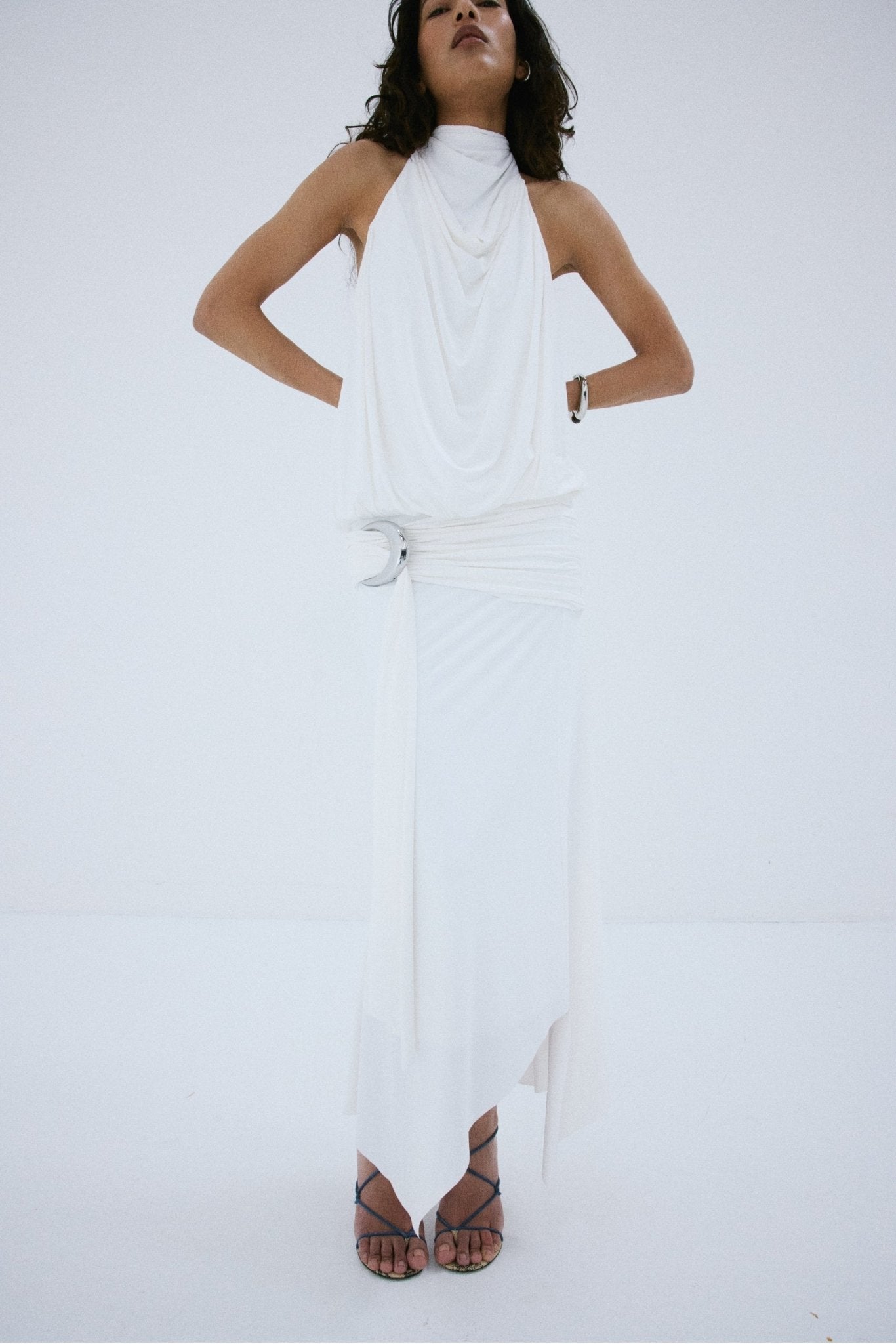 VIDA MIDI DRESS IN IVORY SPANDEX JERSEY - De La Vali
