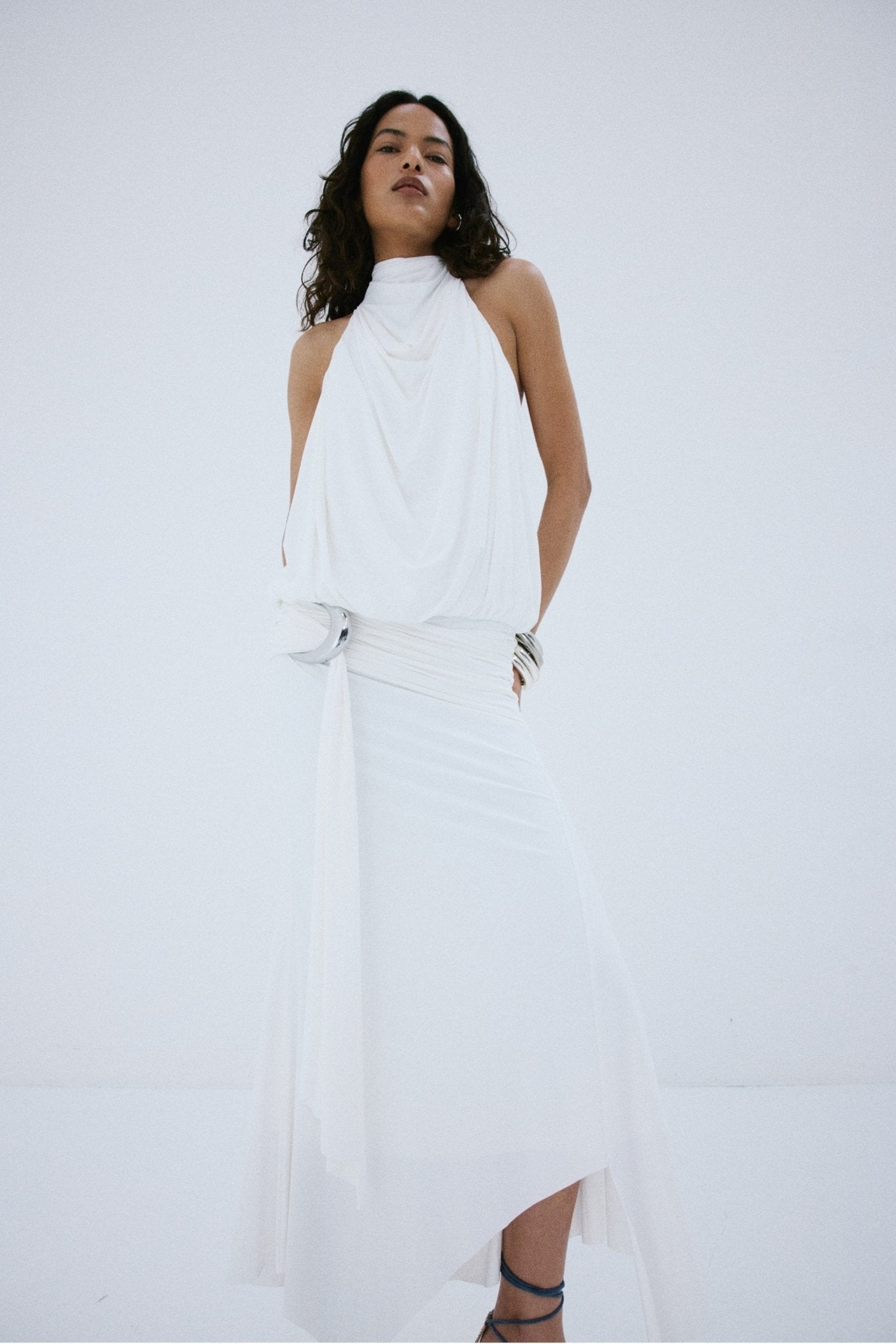 VIDA MIDI DRESS IN IVORY SPANDEX JERSEY - De La Vali