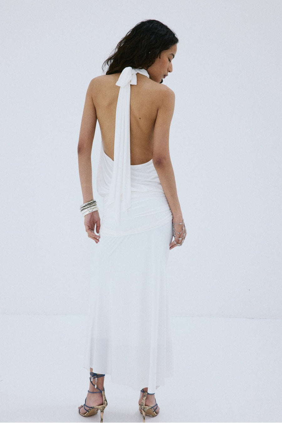 vida dress in ivory VIDA MIDI DRESS IN IVORY SPANDEX JERSEY