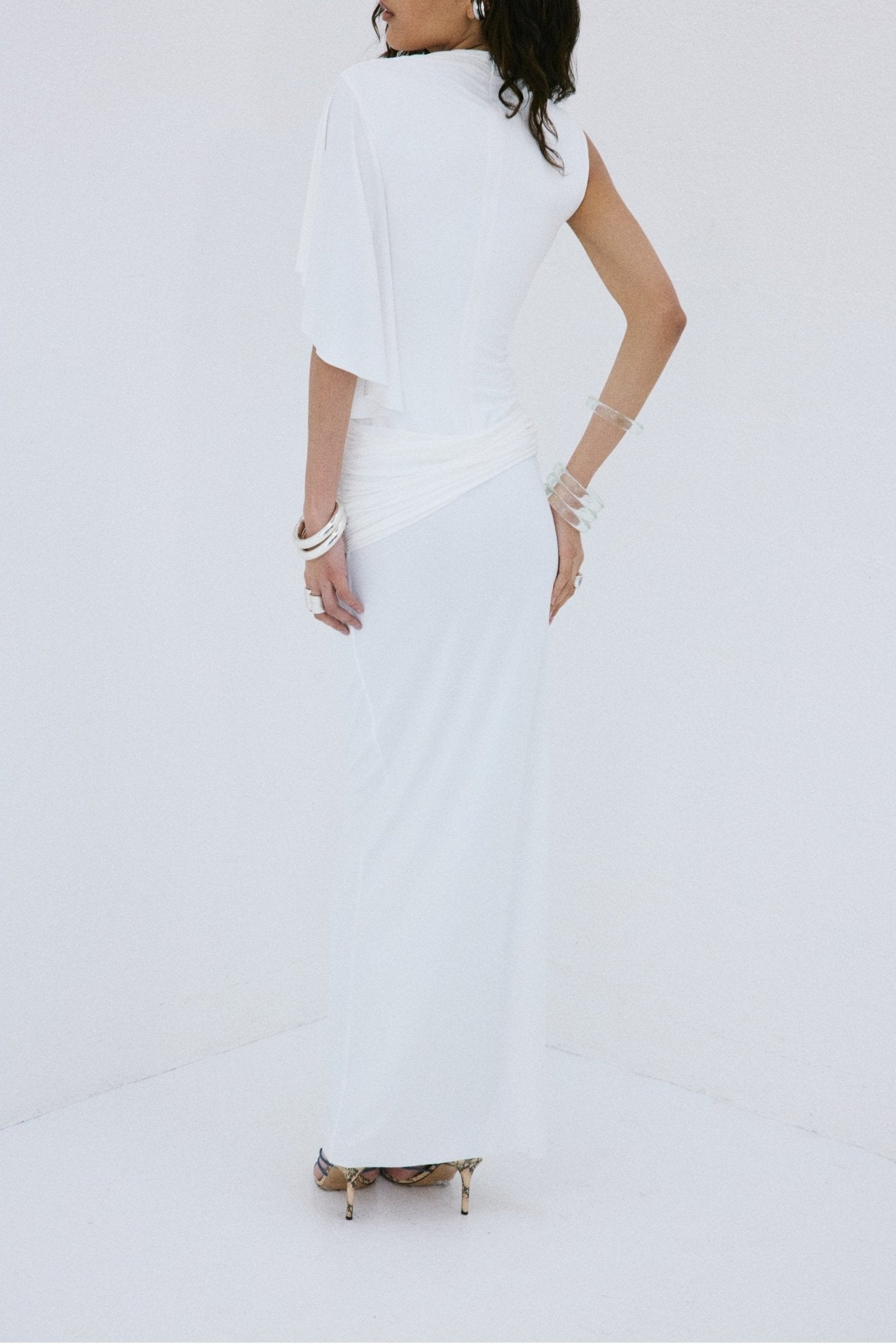 TITAN MAXI DRESS IN IVORY SPANDEX JERSEY - De La Vali
