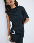 TITAN MINI DRESS IN BLACK SPANDEX JERSEY - De La Vali