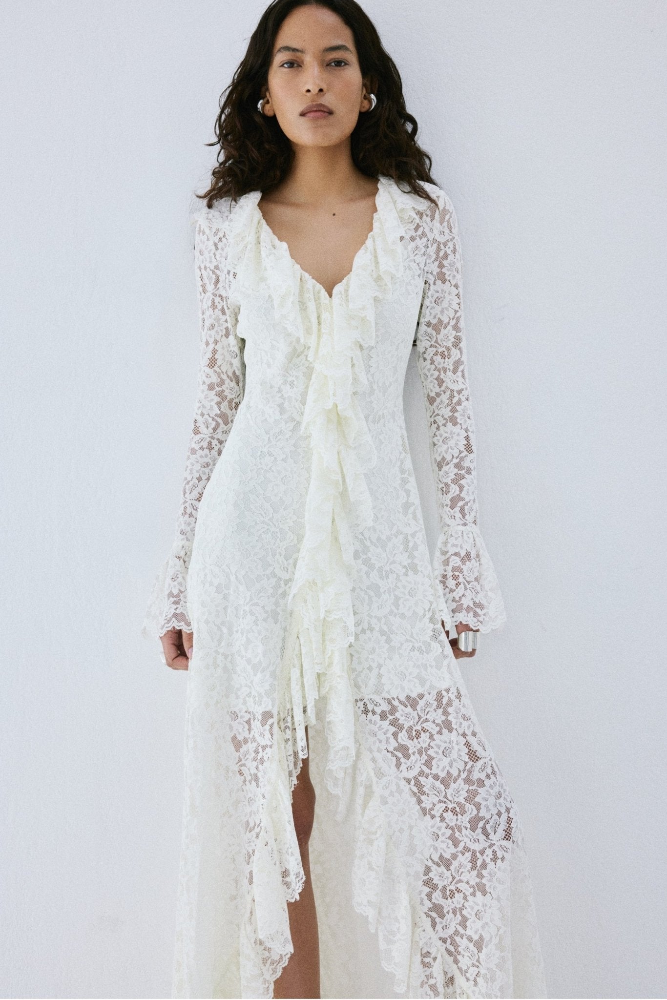 CLEMENTINA MAXI DRESS IN IVORY NYLON LACE - De La Vali