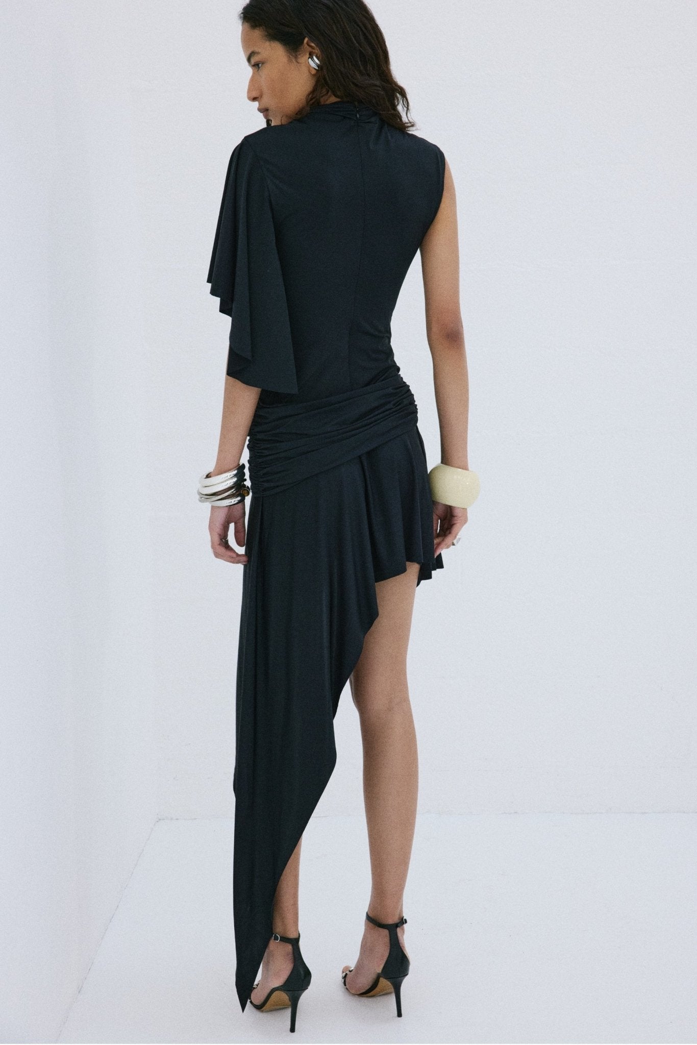 TITAN MINI DRESS IN BLACK SPANDEX JERSEY - De La Vali