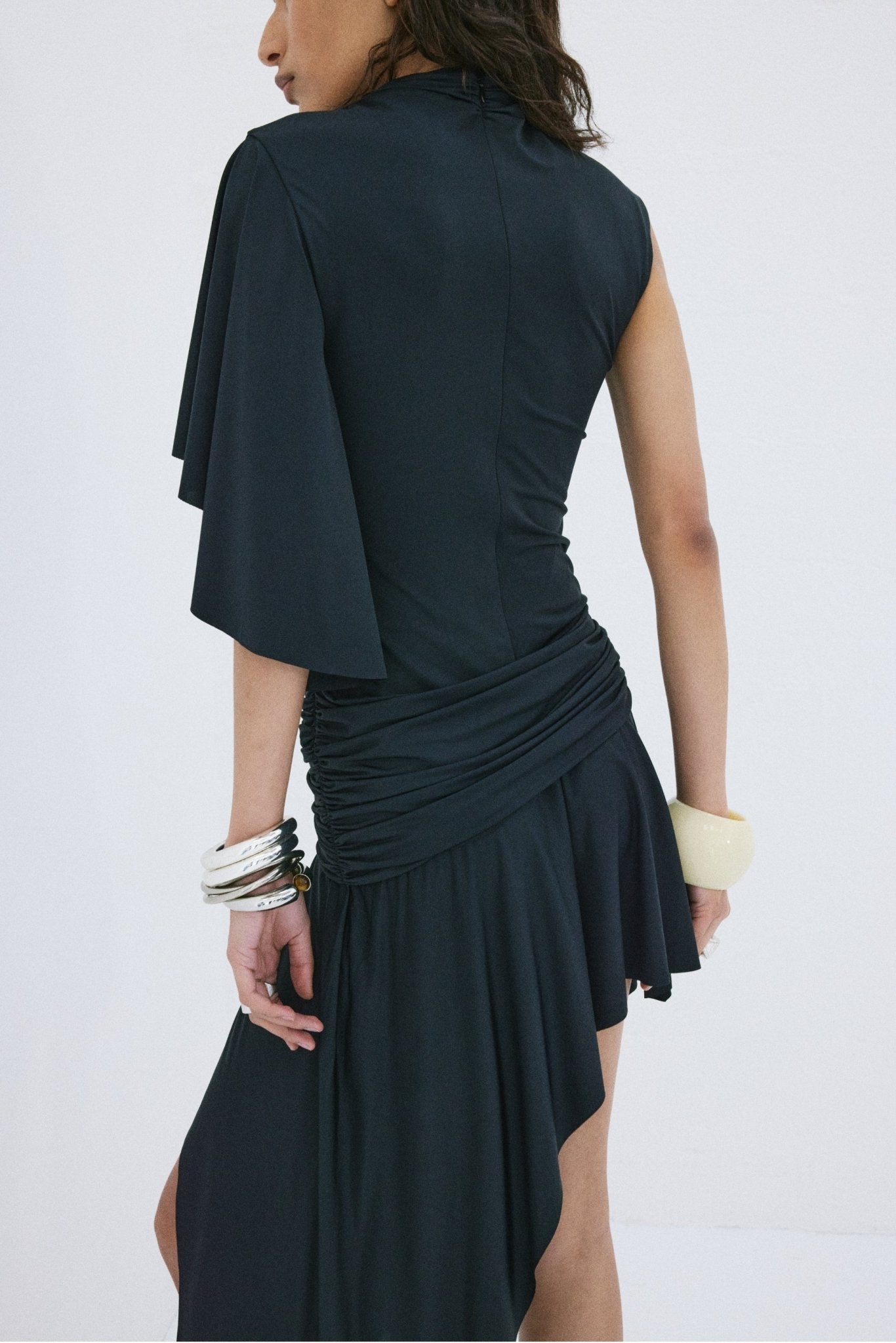 TITAN MINI DRESS IN BLACK SPANDEX JERSEY - De La Vali