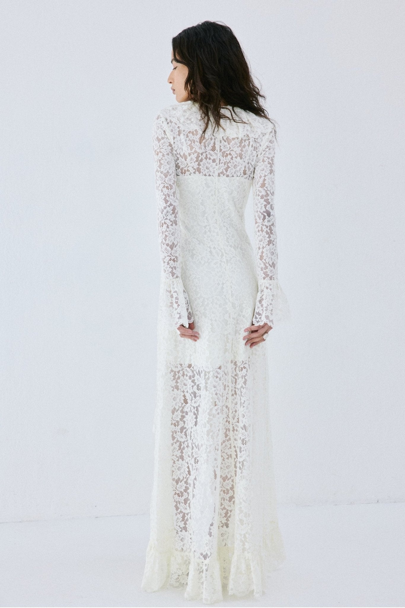 CLEMENTINA MAXI DRESS IN IVORY NYLON LACE - De La Vali