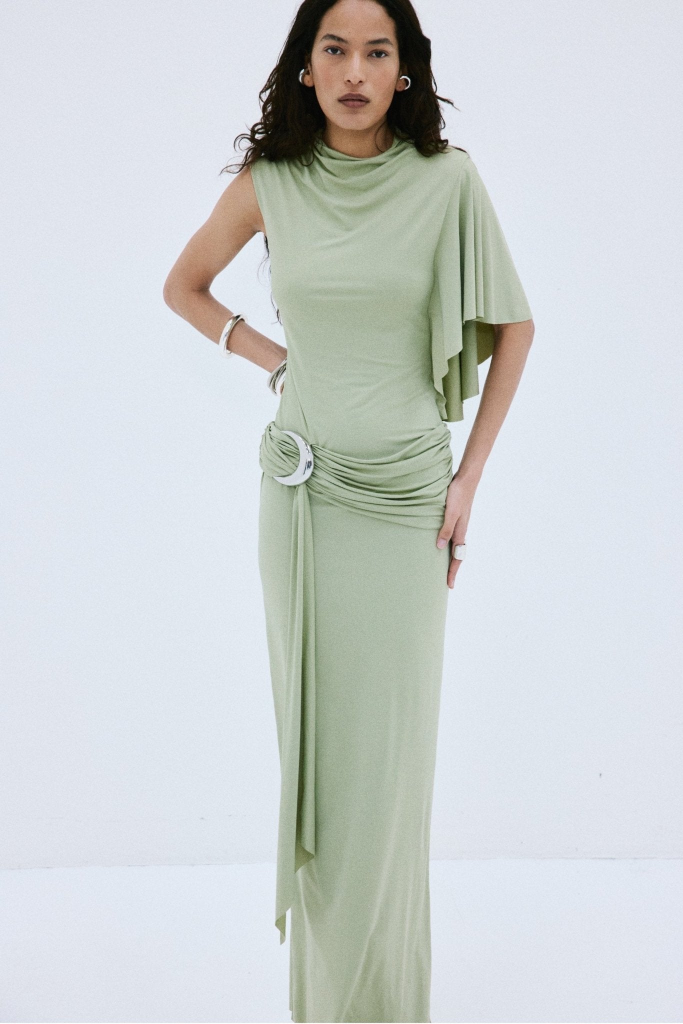 TITAN MAXI DRESS IN GREEN SPANDEX JERSEY - De La Vali