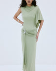 TITAN MAXI DRESS IN GREEN SPANDEX JERSEY - De La Vali