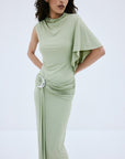 TITAN MAXI DRESS IN GREEN SPANDEX JERSEY - De La Vali
