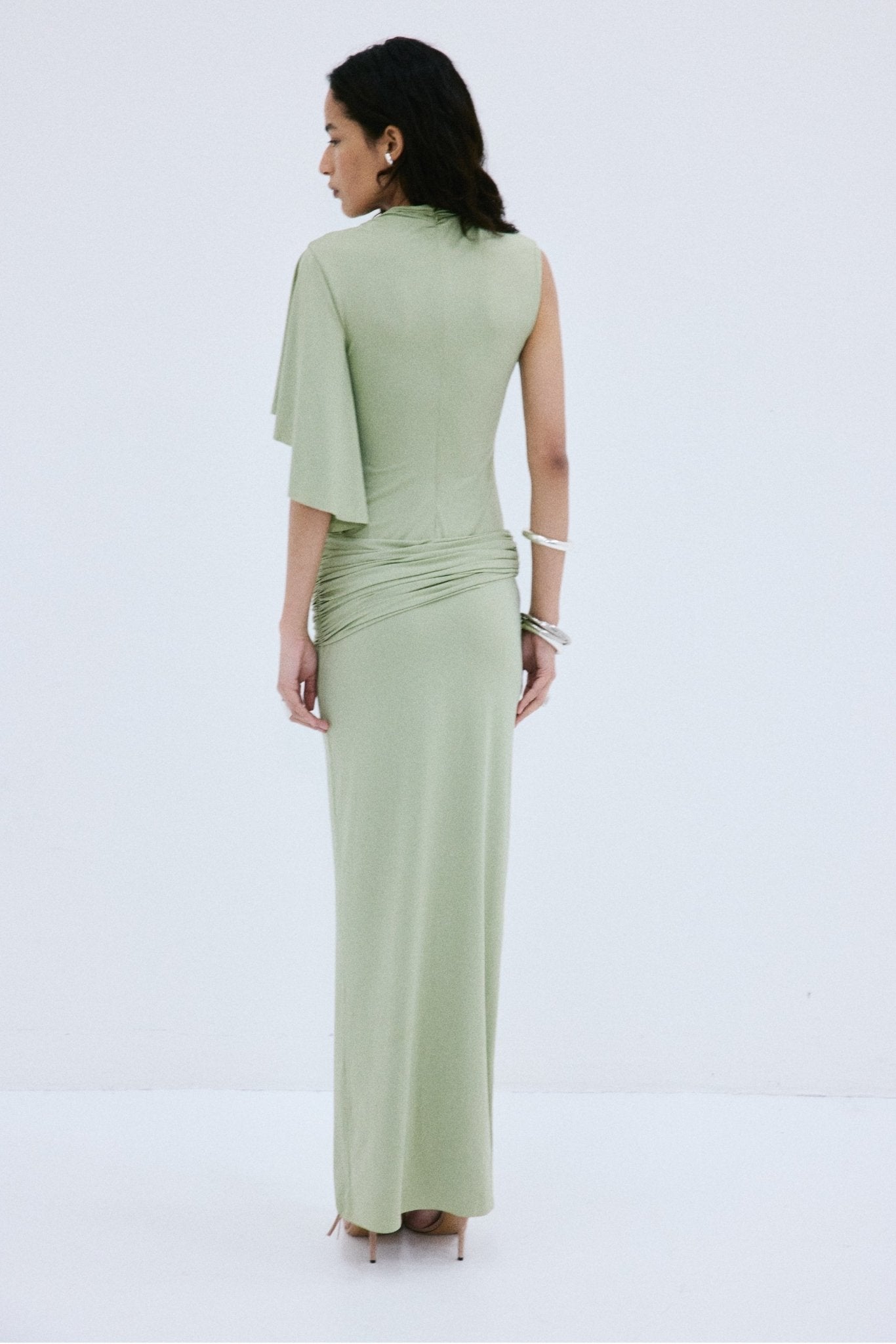 TITAN MAXI DRESS IN GREEN SPANDEX JERSEY - De La Vali