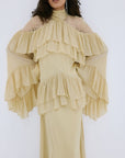 ETEREO MAXI DRESS IN ANTIQUE YELLOW VISCOSE GEORGETTE AND LACE - De La Vali