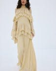 ETEREO MAXI DRESS IN ANTIQUE YELLOW VISCOSE GEORGETTE AND LACE - De La Vali