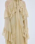 ETEREO MAXI DRESS IN ANTIQUE YELLOW VISCOSE GEORGETTE AND LACE - De La Vali