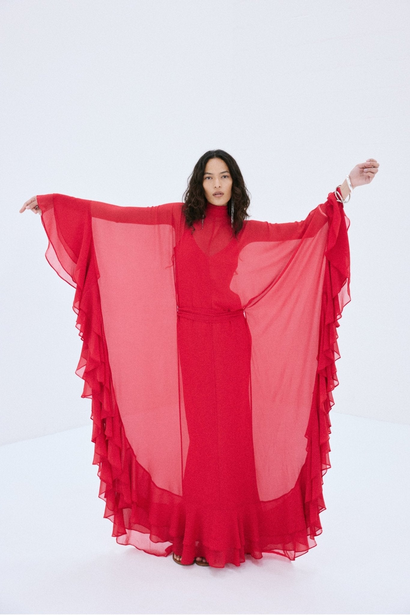 SOCORRO MAXI DRESS IN RUBY RED POLY CHIFFON - De La Vali