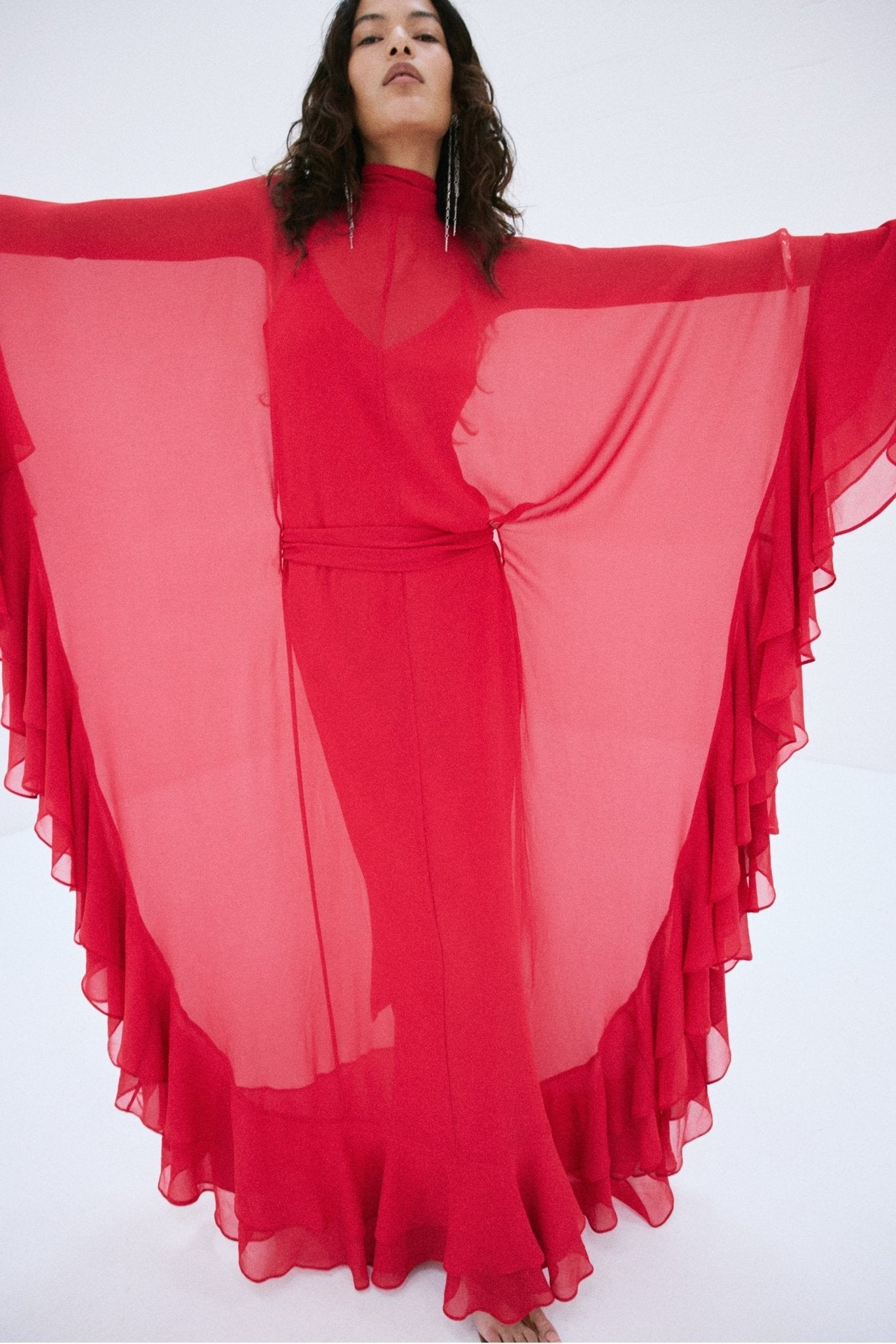 SOCORRO MAXI DRESS IN RUBY RED POLY CHIFFON - De La Vali