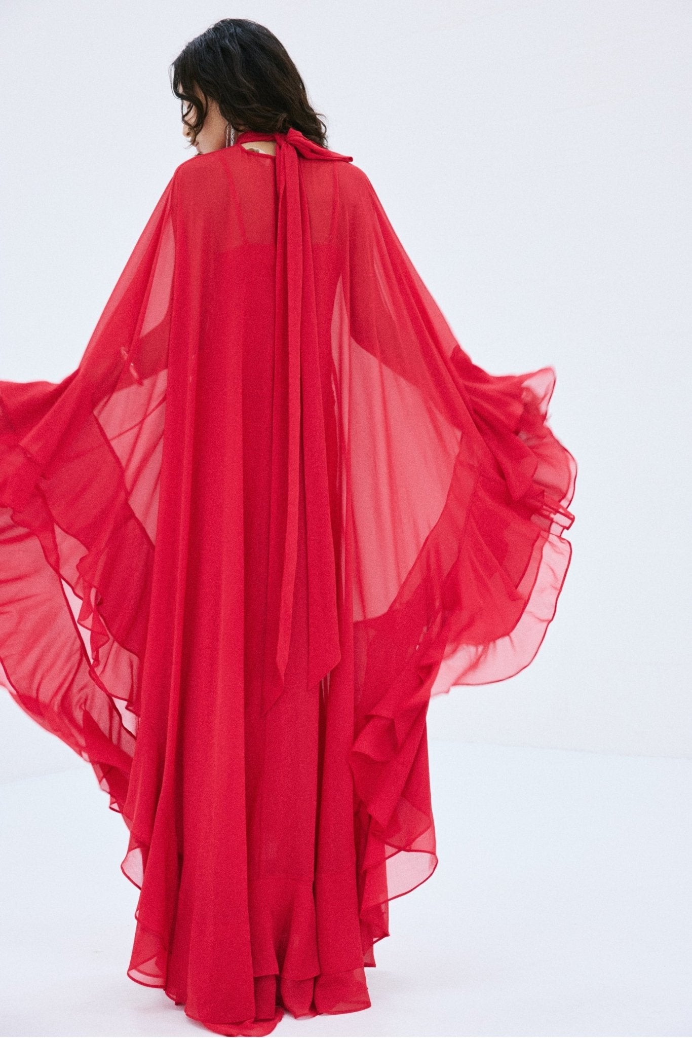 SOCORRO MAXI DRESS IN RUBY RED POLY CHIFFON - De La Vali